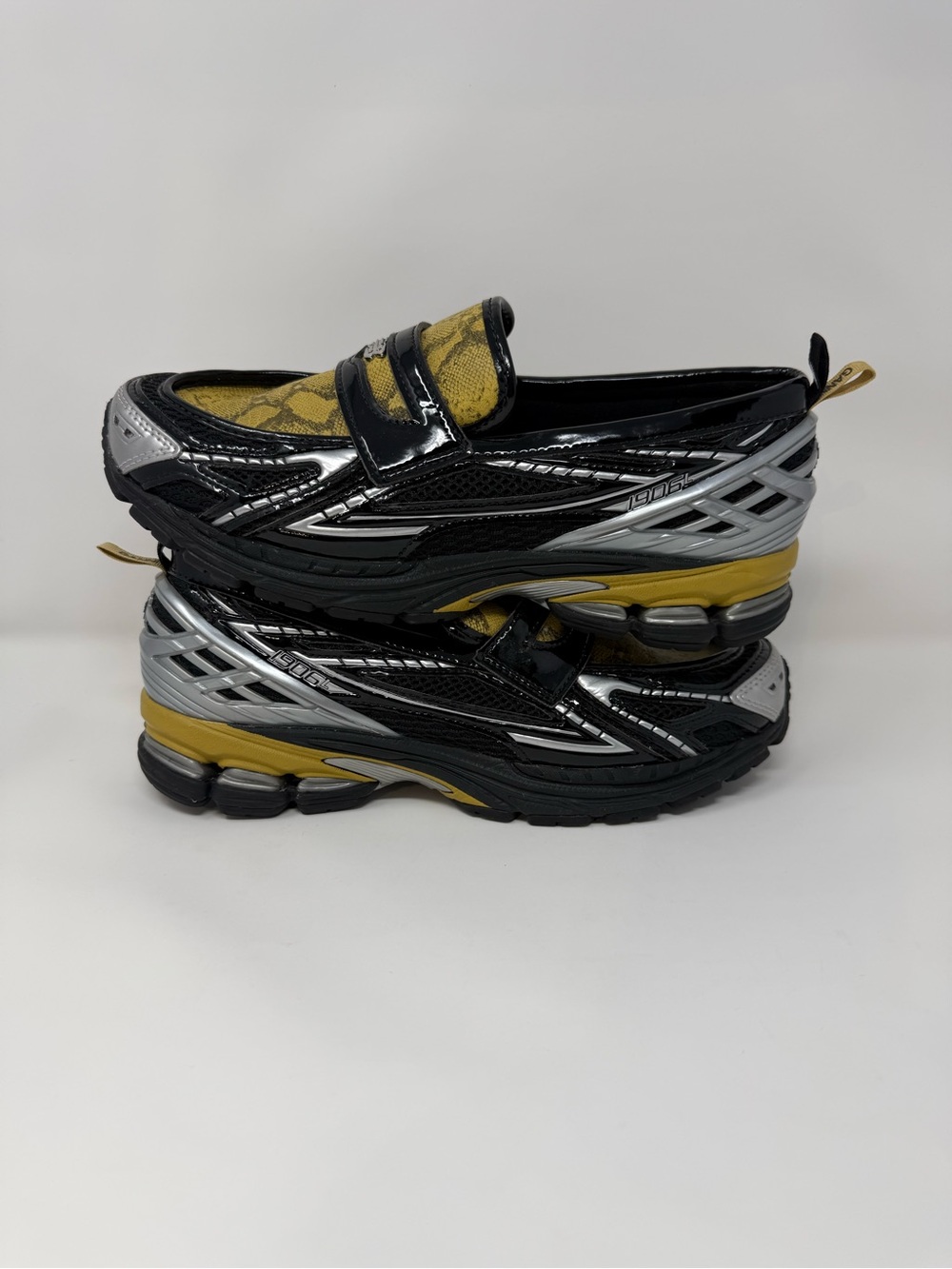 Size 9.5-New Balance GANNI x 1906L Snakeskin Slip-On Hook & Loop Black Silver